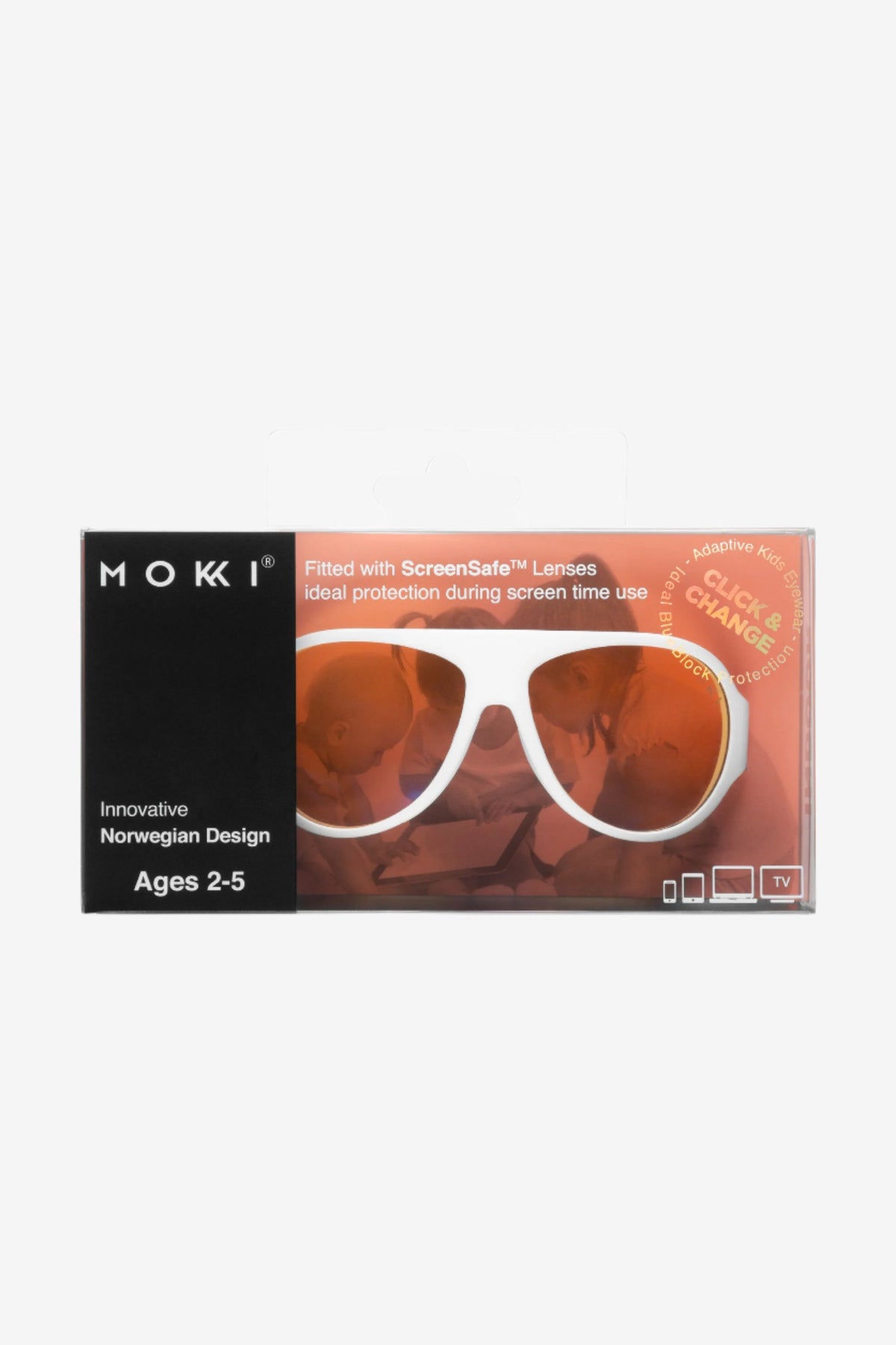 Mokki ScreenSafe Glasses (2-5 years) - White Frame In Packaging
