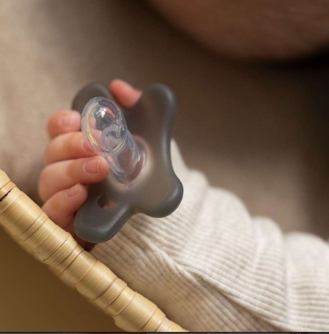 Difrax Silicone Pacifier (0-6 Months) - Duo Pack - Baby with Clay in Hand