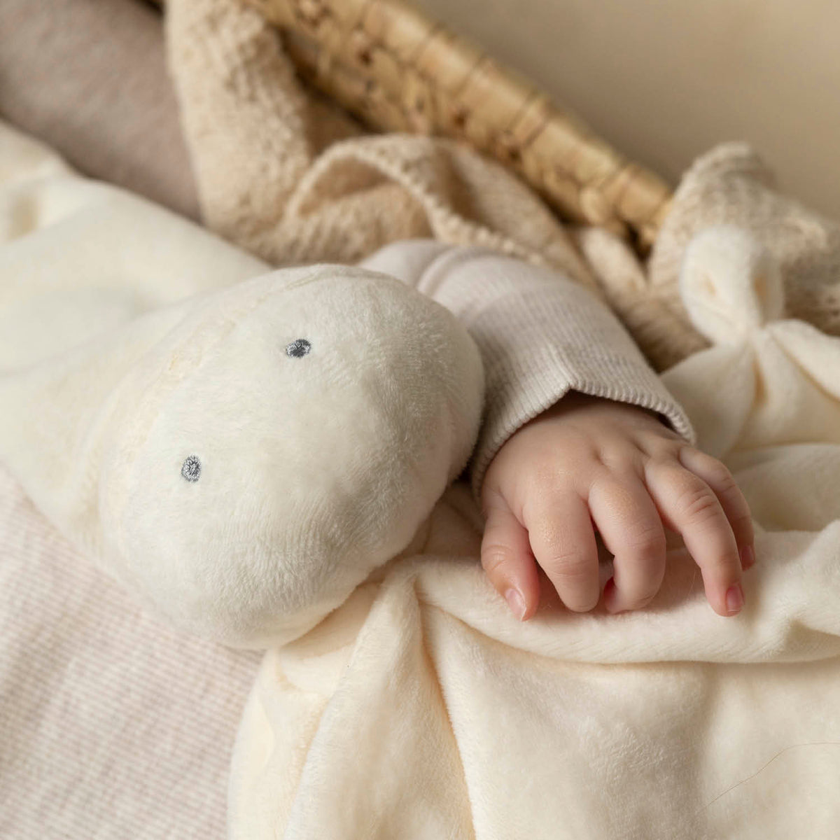 Difrax Baby Comforter - Popcorn by baby's hand