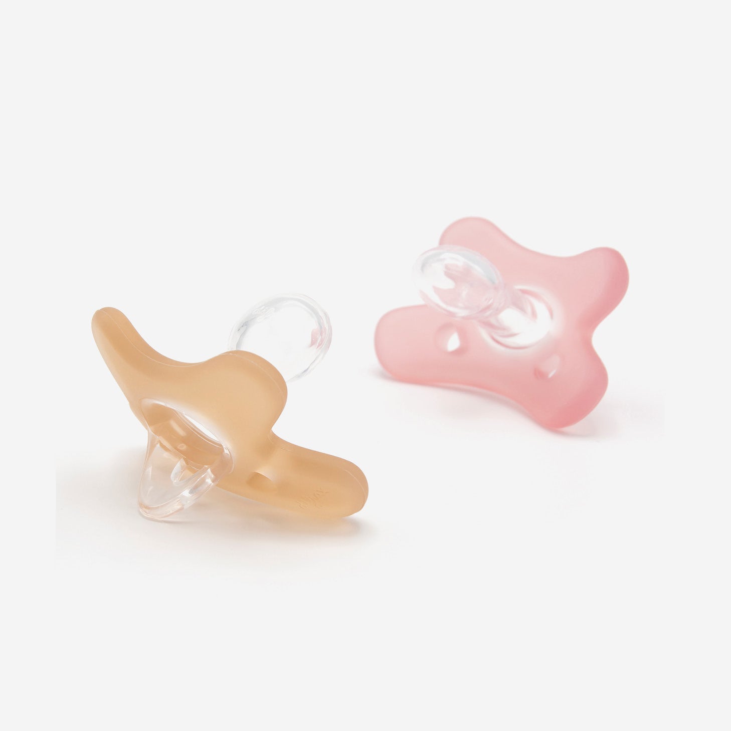 Difrax Silicone Pacifier (6-12 Months) - Duo Pack - Raspberry / Caramel - Facing Each Other
