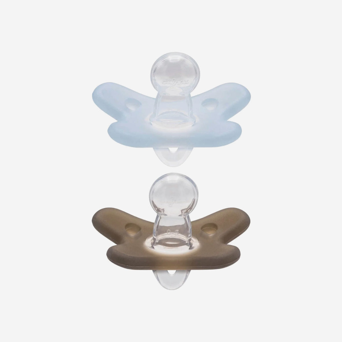 Difrax Silicone Pacifier (0-6 Months) - Duo Pack - Ice / Clay -  Side View