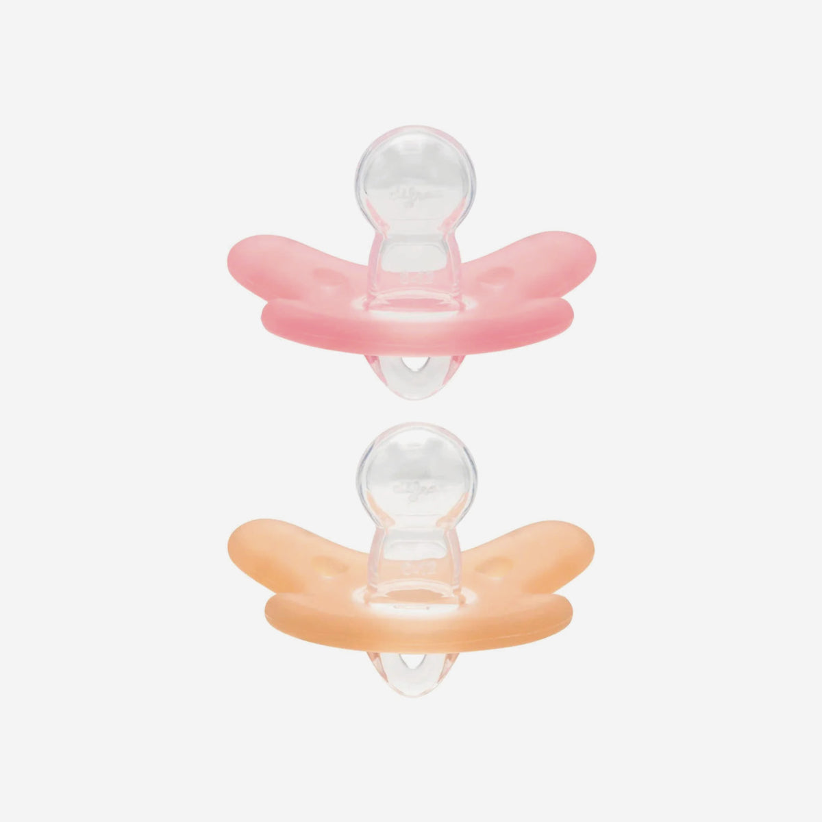 Difrax Silicone Pacifier (6-12 Months) - Duo Pack - Raspberry / Caramel - Side View