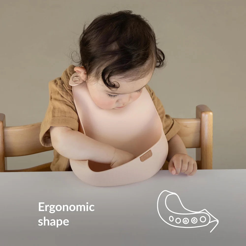 Difrax LOVI Silicone Bib - Nude - Baby Using Pouch