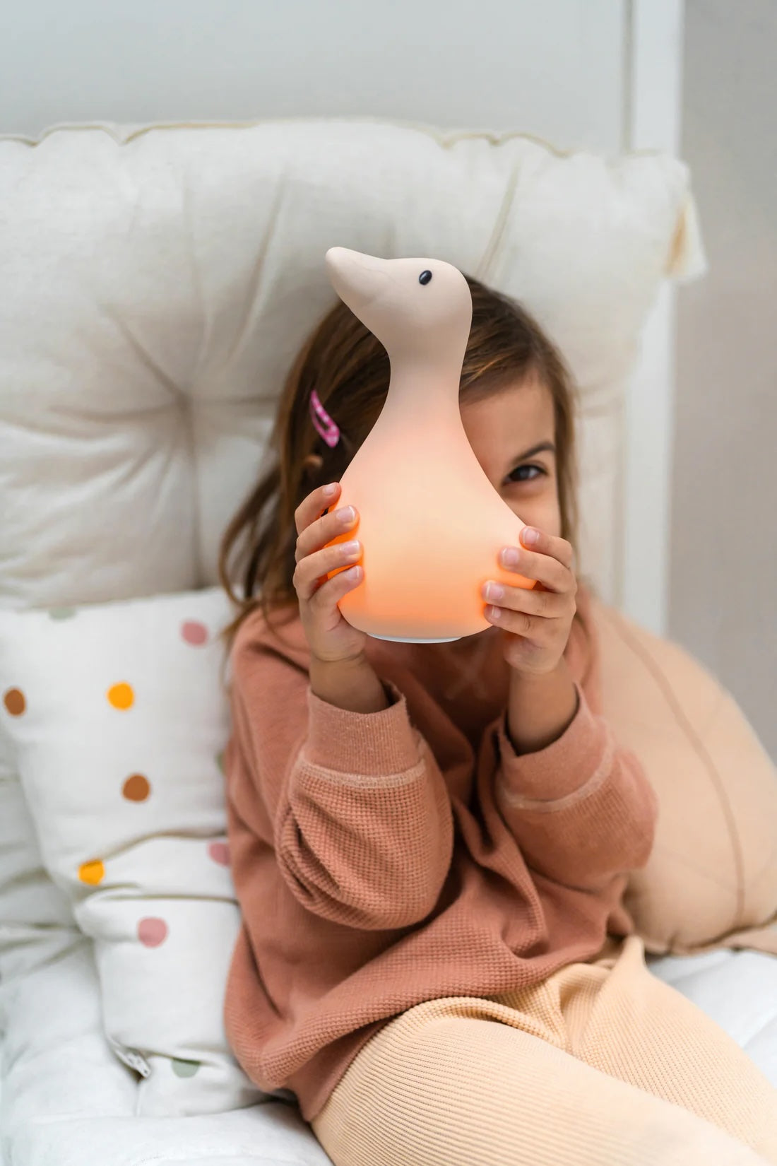 Liva Night Light - Girl Holding with Light On - Beige