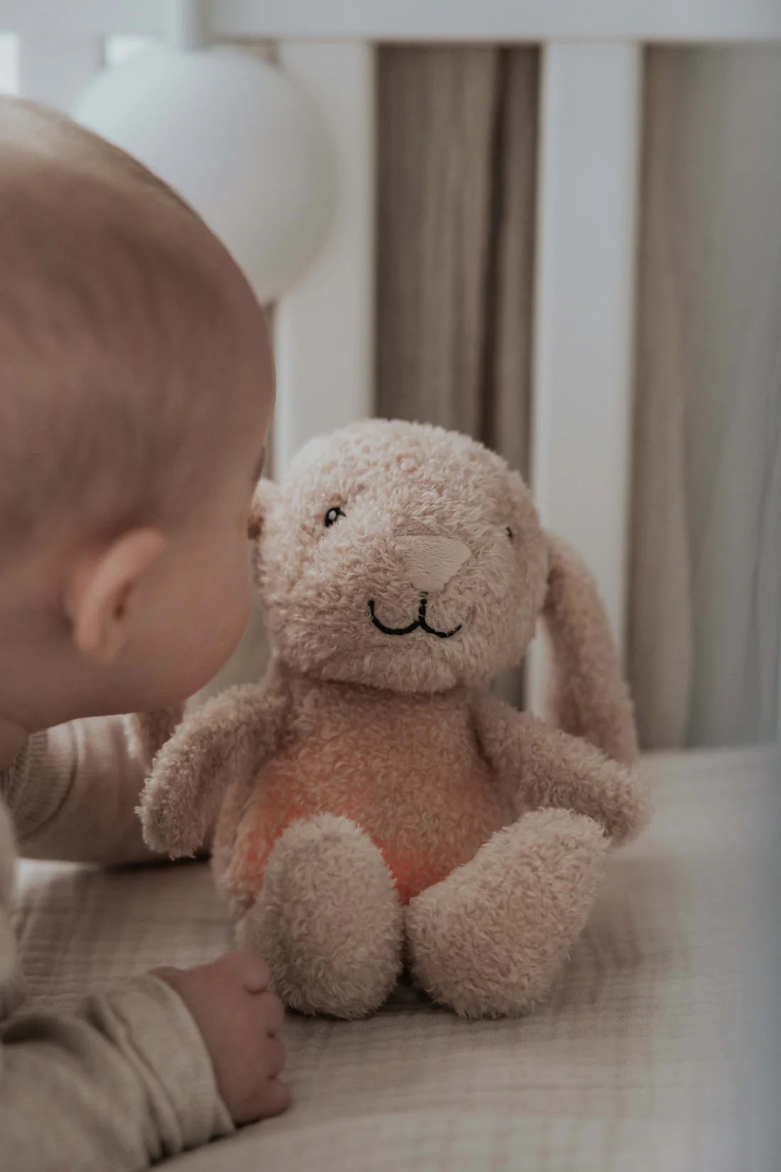 Milo Plush Night Light - With Baby on Floor Light On - Oat
