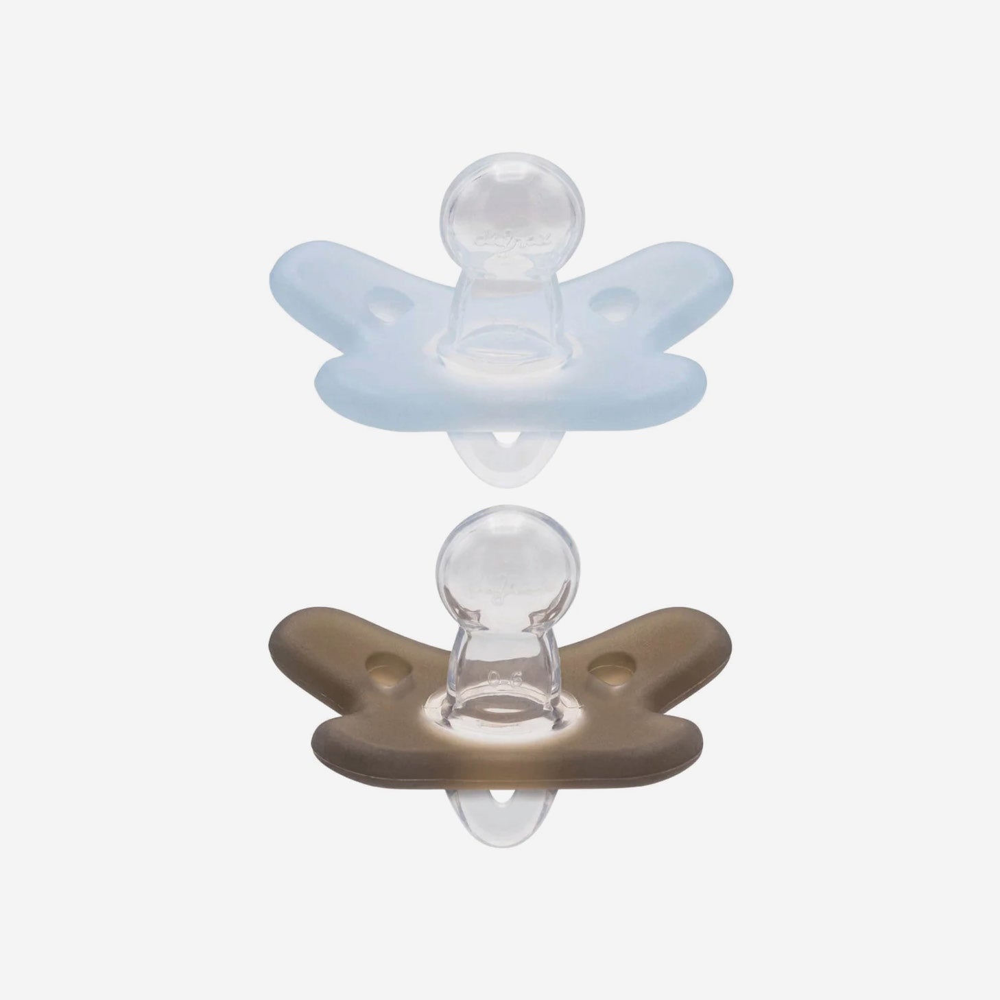 Difrax Silicone Pacifier (0-6 Months) - Duo Pack - Ice / Clay -  Side View