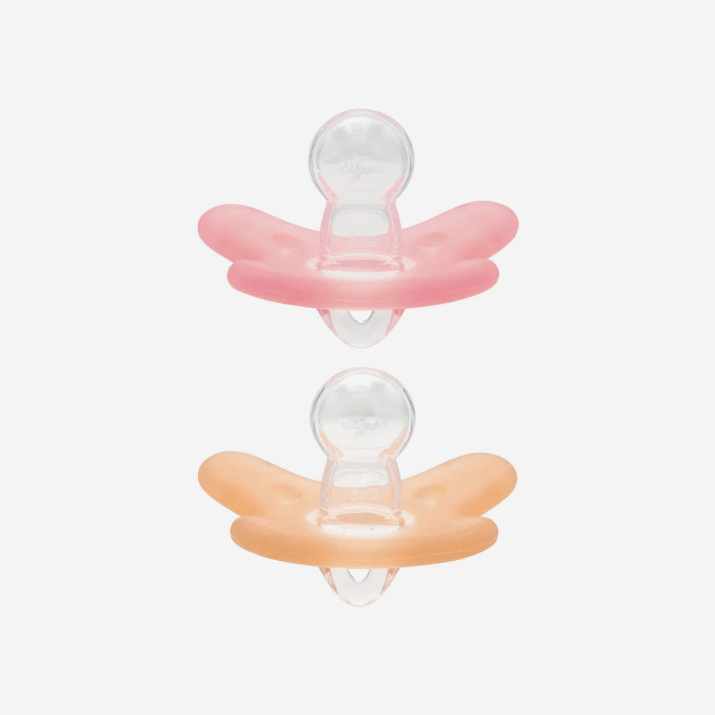 Difrax Silicone Pacifier (6-12 Months) - Duo Pack - Raspberry / Caramel - Side View