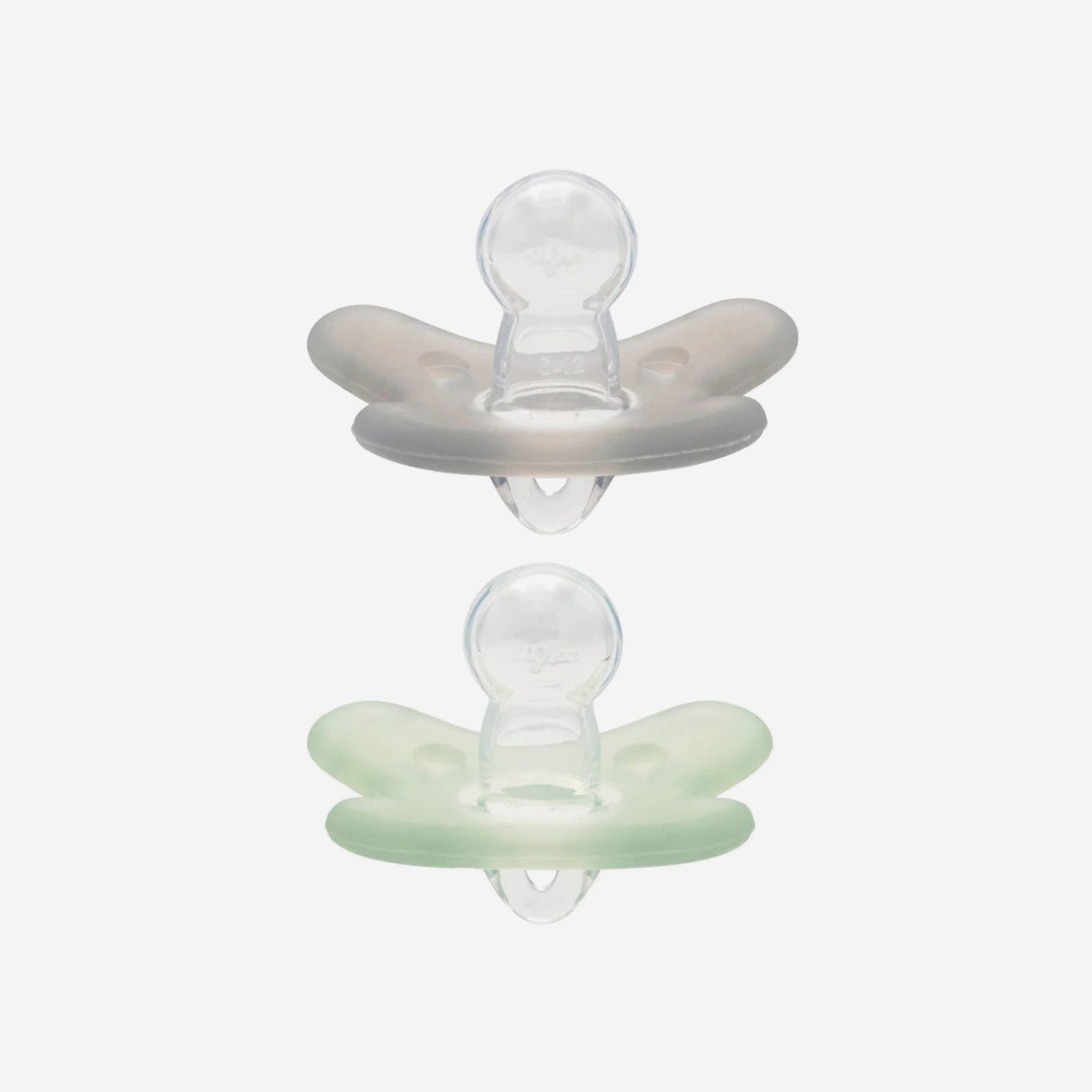 Difrax Silicone Pacifier (6-12 Months) - Duo Pack - Stone / Sage - Side View
